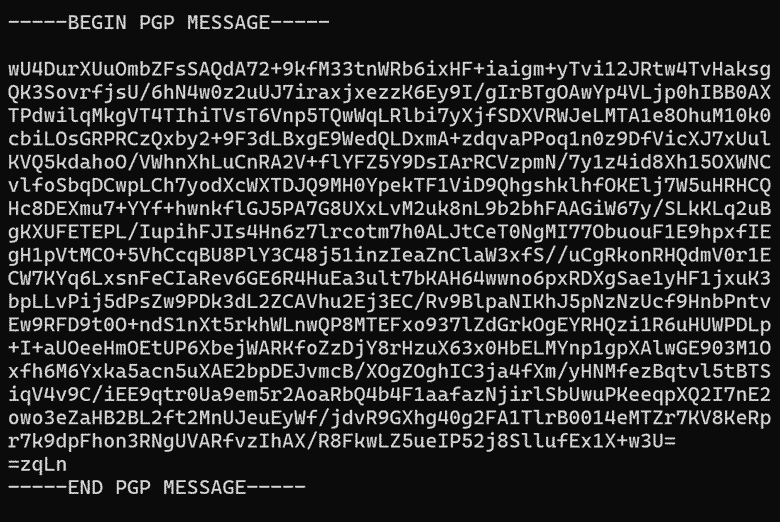Screenshot of encrypted message on an IMAP DOVECOT server.