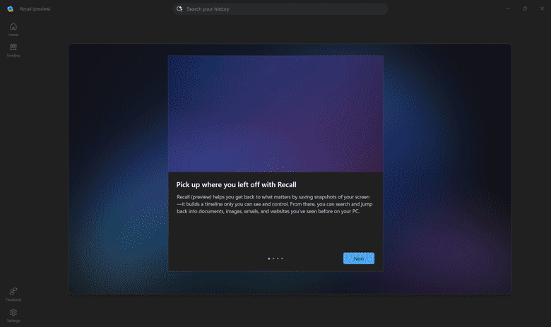 Microsoft Recall software screenshots
