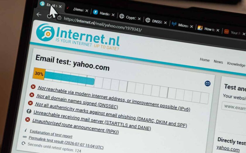 Picture of Internet.nl test on Yahoo.com's email server.